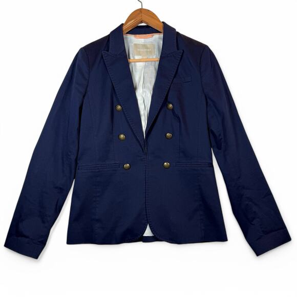 Banana Republic Blazer Jacket Womens 6 Navy Blue Fitted Front Buttons - Picture 2 of 9